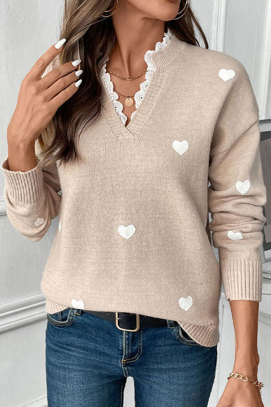 Love Print V-Neck Round Neck Knitted Sweater