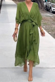 Solid Color Bat Sleeve Lace Up Dress