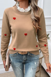 Embroidered Heart-Shaped Long Sleeved Sweater