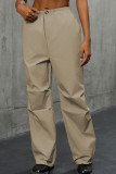 High Waisted Solid Color Casual Straight Leg Pants