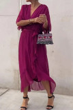 Solid Color Bat Sleeve Lace Up Dress