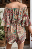 Ethnic Style Printed One Neck Off Shoulder Jumpsuit