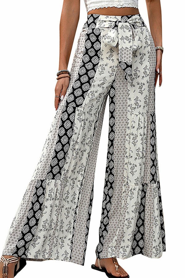 High Waisted Ethnic Style Casual Wide Leg Pants