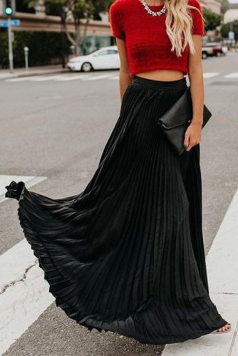 Temperament Solid Color Pleated Skirt