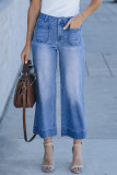 High Waisted Elastic Denim Wide Leg Pants