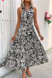 Hanging Neck Sleeveless Lapel High Waisted Dress