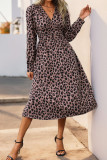 High Waisted Leopard Print Long Sleeved Dress