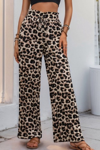 Leopard High Waist Wide Leg Pleated Pants