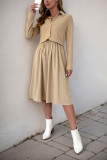 Solid Color Lapel Long Sleeved Fake Two-Piece Dress