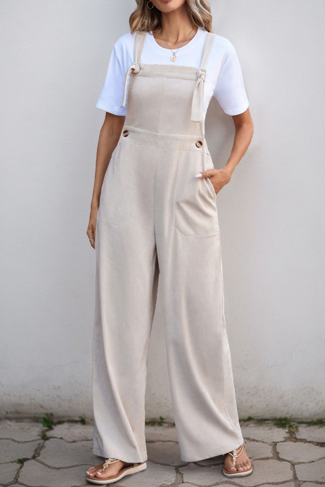 Summer Casual Style Pocket Solid Color Overalls