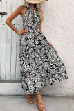 Hanging Neck Sleeveless Lapel High Waisted Dress