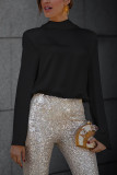Satin Long Sleeved Ccarf Backless Shirt