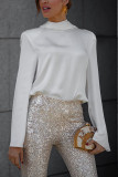 Satin Long Sleeved Ccarf Backless Shirt