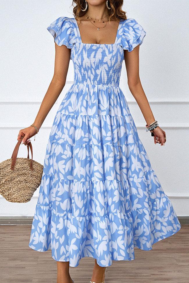 Bohemia Pleated  Lotus Leaf Sleeves Dress