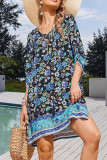 V-Neck Printed Slit Tassel Dress