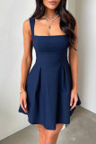 Solid Color Square Neck Strapless Dress