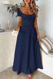 Solid Color Bubble Sleeve French Dress
