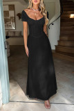 Solid Color Bubble Sleeve French Dress