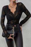 Lace Hollowed Out Long Sleeved Shirt