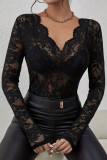 Lace Hollowed Out Long Sleeved Shirt