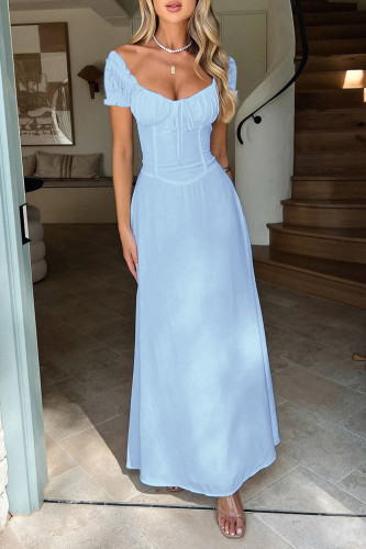 Solid Color Bubble Sleeve French Dress