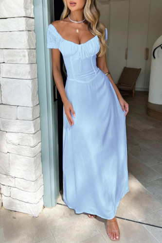Solid Color Bubble Sleeve French Dress