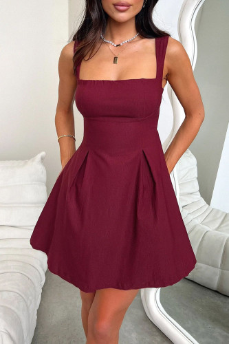 Solid Color Square Neck Strapless Dress