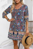V-Neck Printed Slit Tassel Dress