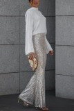 Satin Long Sleeved Ccarf Backless Shirt