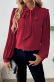 Pleated Long Sleeved Bow Collar Shirt