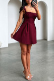 Solid Color Square Neck Strapless Dress