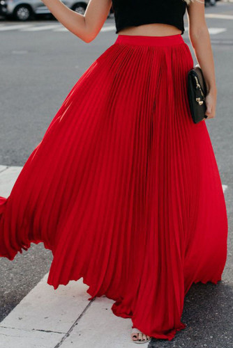 Solid Color Pleats Big Swing Skirt