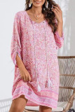 V-Neck Printed Slit Tassel Dress