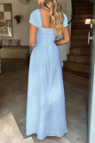 Solid Color Bubble Sleeve French Dress