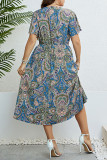 Ethnic Style Printed V-Neck Waist Cinched Dress