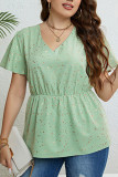 Summer V-Neck Light Green Waist Cinched Shirt