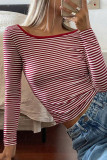 Striped Contrasting Backless Long Sleeved T-Shirt