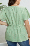 Summer V-Neck Light Green Waist Cinched Shirt