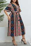 Summer V-Neck Printed Strap Dress