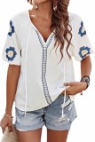 V-Neck Solid Color Loose Fitting Shirt