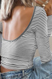Striped Contrasting Backless Long Sleeved T-Shirt