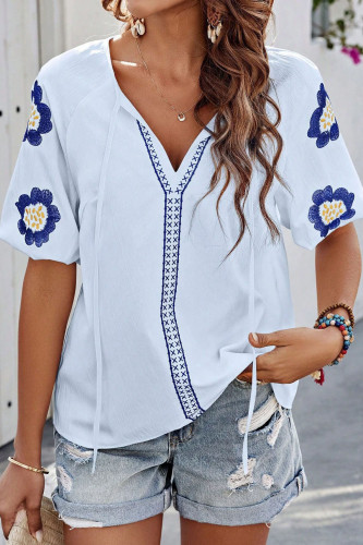 V-Neck Solid Color Loose Fitting Shirt