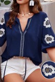 V-Neck Solid Color Loose Fitting Shirt