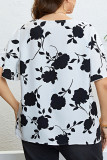 Large Size Printed V-Neck Loose Shirt