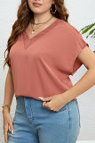 Summer Brick Red V-Neck Loose Shirt