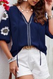 V-Neck Solid Color Loose Fitting Shirt