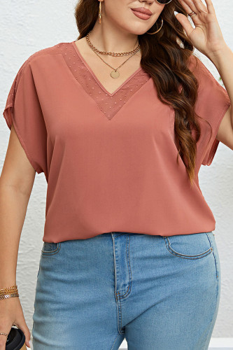 Summer Brick Red V-Neck Loose Shirt