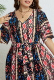 Summer V-Neck Printed Strap Dress