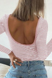Striped Contrasting Backless Long Sleeved T-Shirt