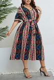 Summer V-Neck Printed Strap Dress